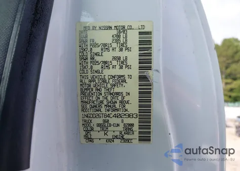 2004 Nissan Frontier Xe from USA, damaged, VIN 1N6DD26T84C402983